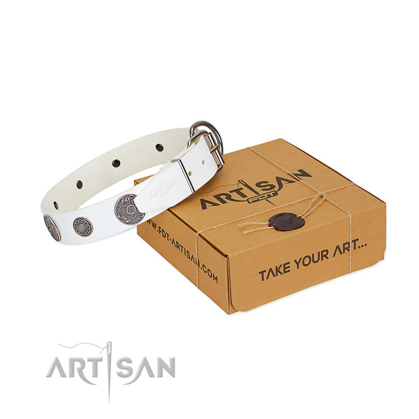 Handcrafted dog collar of genuine leather