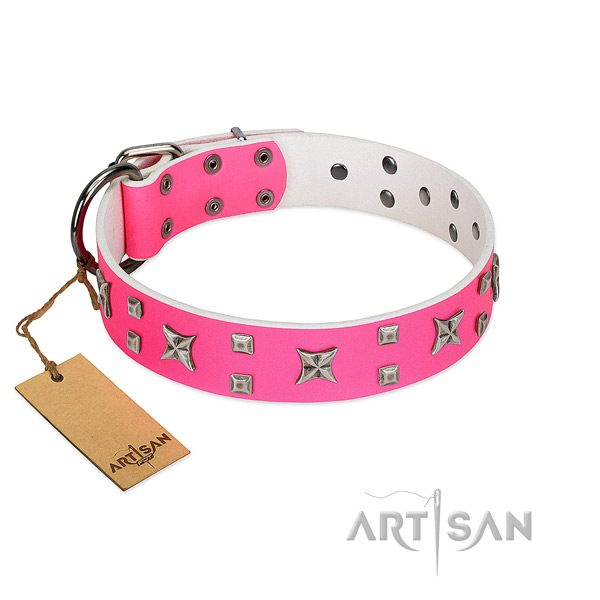 Fashionable full grain genuine leather collar for your doggie walking in style