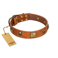 "Knights Templar" FDT Artisan Tan Leather Mastiff Collar with Skulls and Crossbones Combined with Squares "Knights Templar" FDT Artisan Tan Leather Mastiff Collar with Skulls and Crossbones Combined with Squares