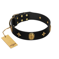 "Star Powder" FDT Artisan Black Leather Mastiff Collar with Ovals and Stars - 1 1/2 inch Wide