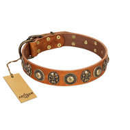 "Golden Epoch" FDT Artisan Tan Leather Mastiff Collar with Old Bronze-plated Medallions and Conchos "Golden Epoch" FDT Artisan Tan Leather Mastiff Collar with Old Bronze-plated Medallions and Conchos