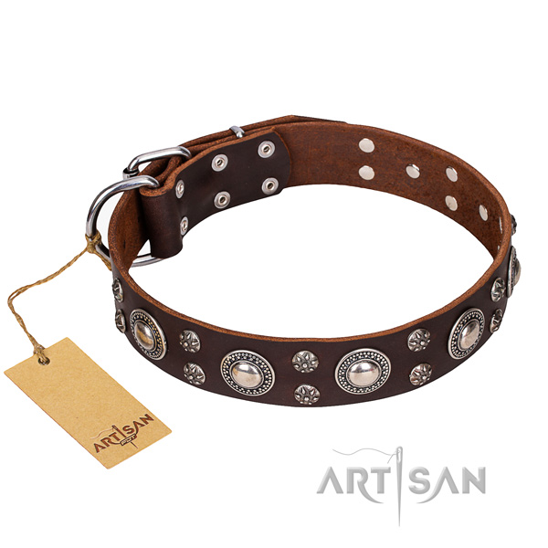 Indestructible leather dog collar with sturdy hardware