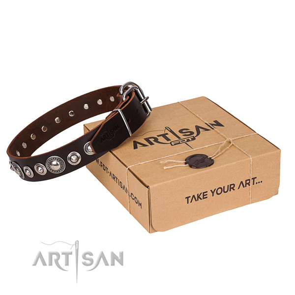 Awesome natural genuine leather dog collar for stylish walking