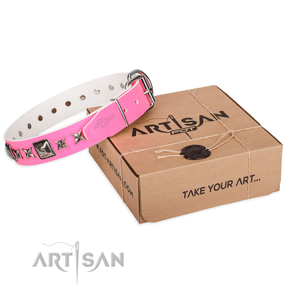 Top notch full grain genuine leather dog collar for daily walking