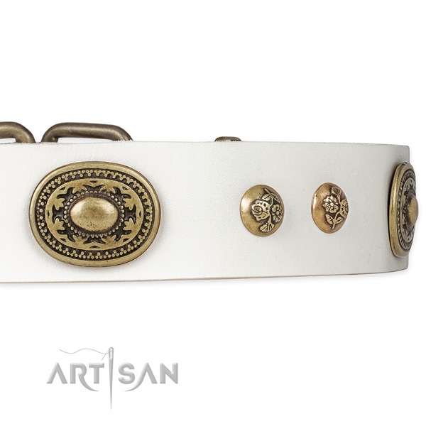 Walking full grain leather collar with rust-proof buckle and D-ring