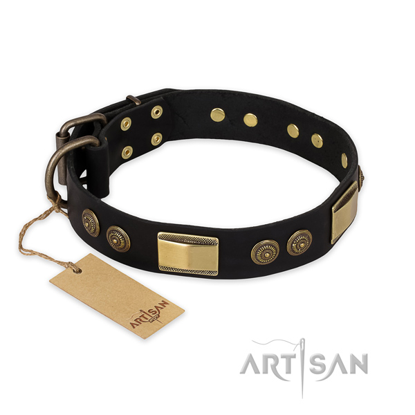 Exquisite design decorations on full grain leather dog collar