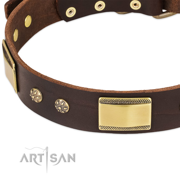 Handy use full grain leather collar with reliable buckle and D-ring