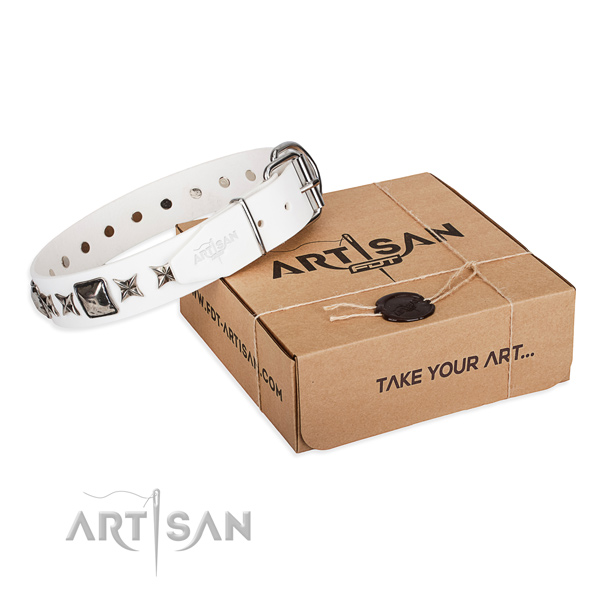 Fashionable natural genuine leather dog collar for stylish walks