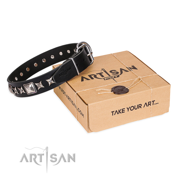 Incredible full grain natural leather dog collar for daily use