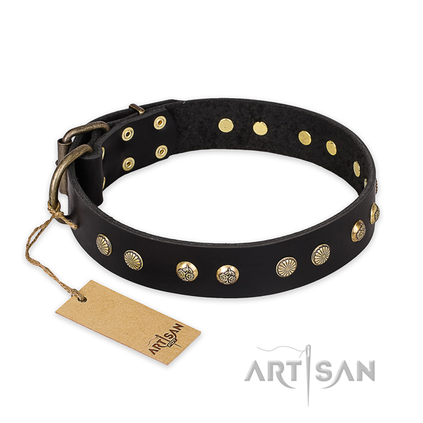 Incredible design embellishments on full grain genuine leather dog collar