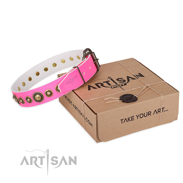 Fashionable full grain genuine leather dog collar for daily walking