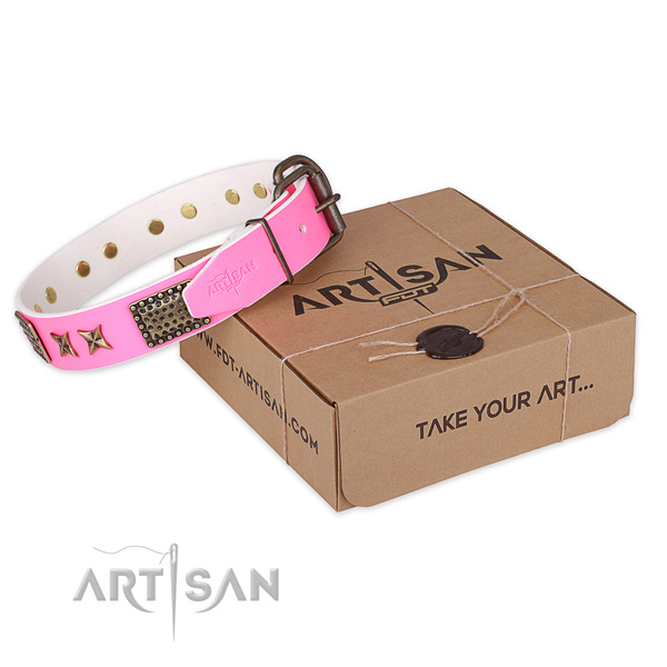 Stylish genuine leather dog collar for everyday use