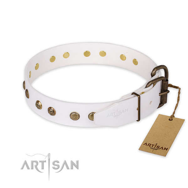 Everyday use genuine leather collar with decorations for your four-legged friend