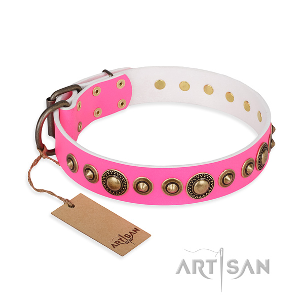 Awesome design decorations on full grain leather dog collar