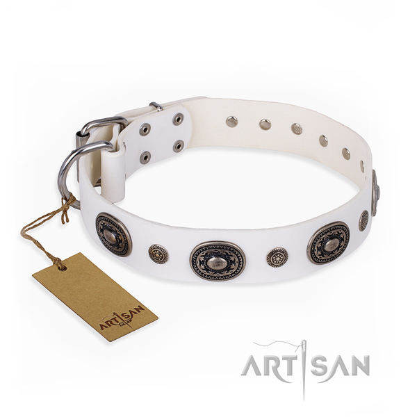 Awesome design embellishments on full grain genuine leather dog collar