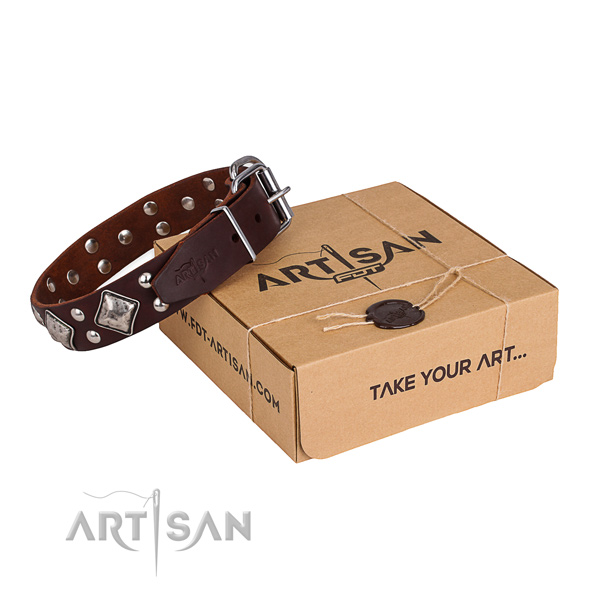 Top quality full grain genuine leather dog collar for everyday use