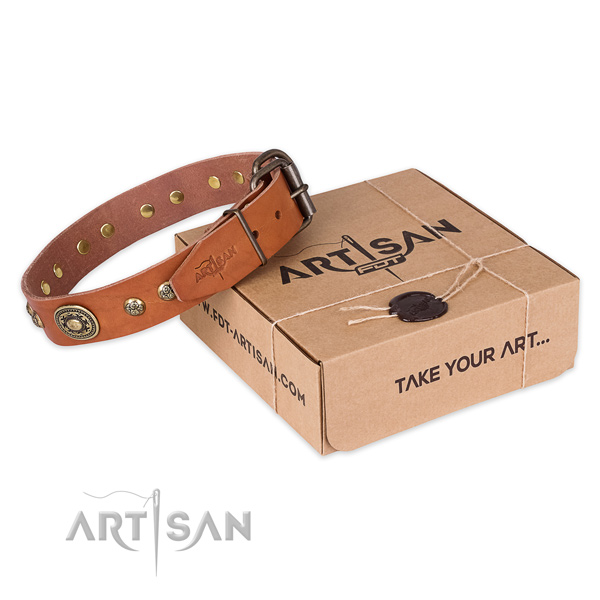 Trendy natural genuine leather dog collar for daily use