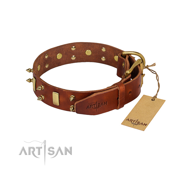 Genuine leather dog collar with smoothly polished surface