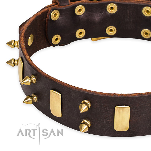 Leather dog collar with rounded edges for pleasant everyday appliance