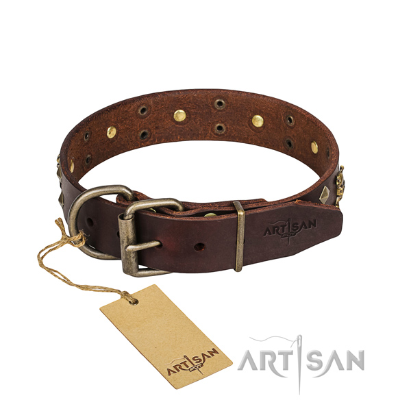 Strong leather dog collar with sturdy hardware