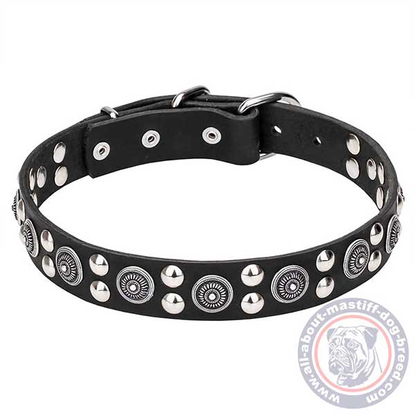 Adorned with round circles leather dog collar