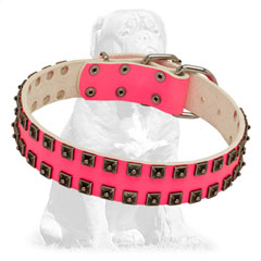 Decorated by hand pink leather collar