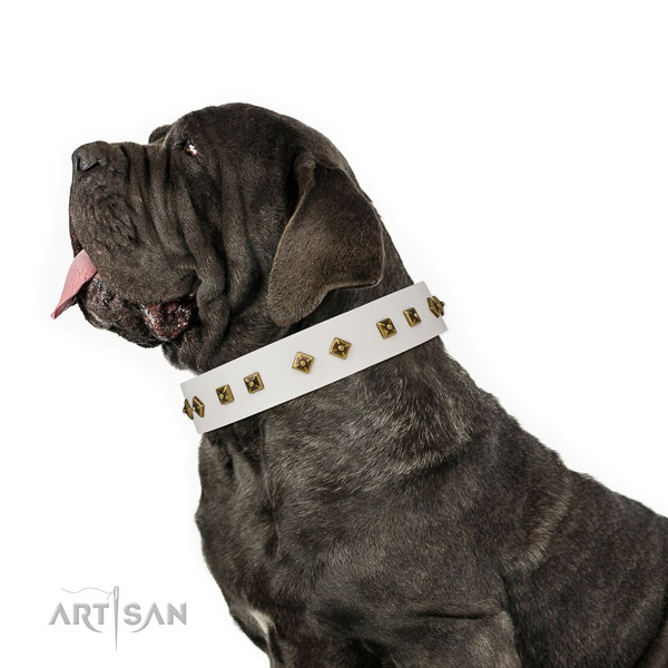 Mastiff top quality natural genuine leather dog collar for daily walking title=Mastiff natural genuine leather collar with decorations for everyday walking