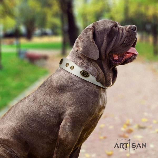 Mastino Napoletano handmade full grain genuine leather collar with decorations for your canine