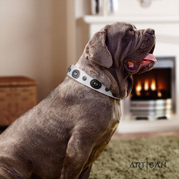 Mastino Napoletano perfect fit leather collar with decorations for your dog