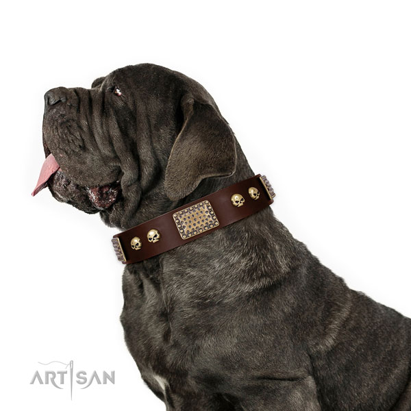 Reliable fittings on full grain natural leather dog collar for easy wearing