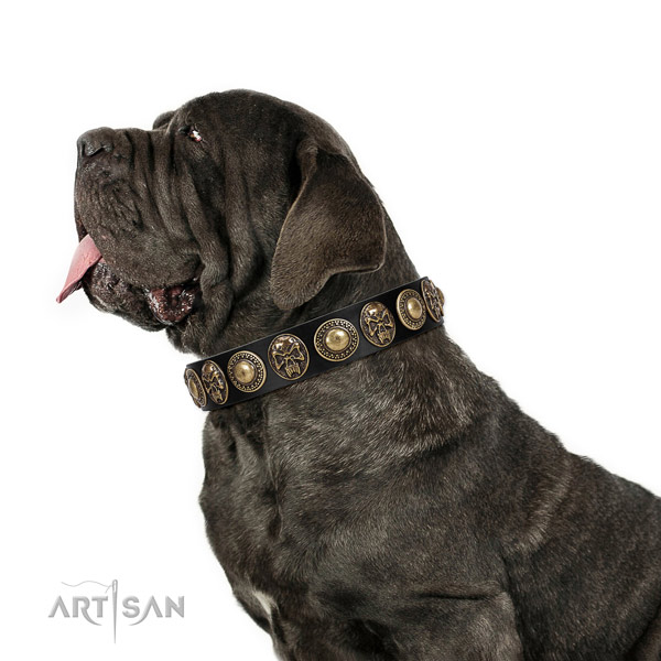 Stylish design full grain natural leather collar for your handsome four-legged friend