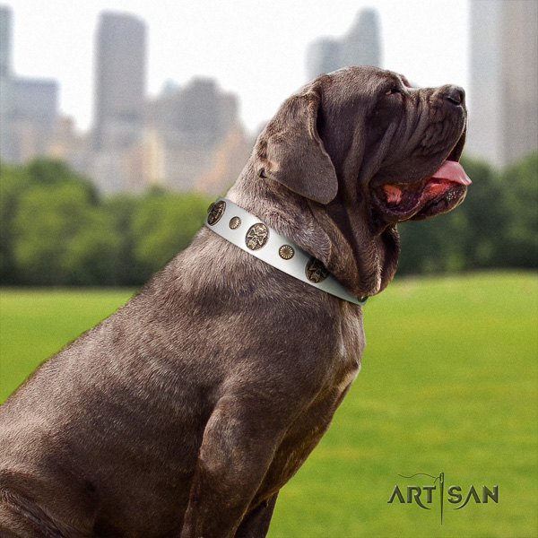Mastino Neapoletano incredible adorned natural leather dog collar for comfortable wearing