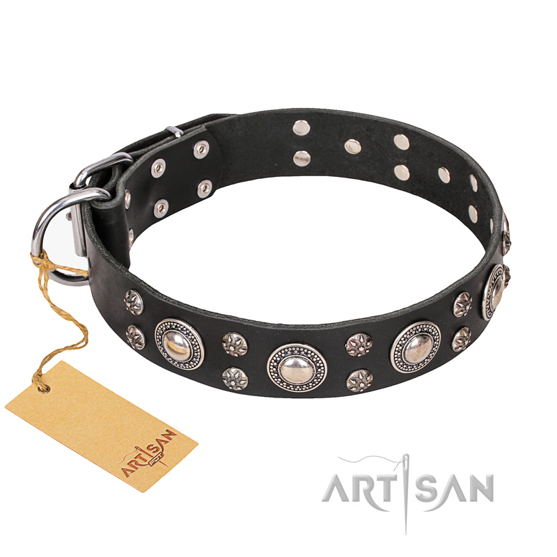 FDT Artisan 'Vintage Necklace' Studded Leather Mastiff Dog Collar - 1 1/2 inch (40mm) wide