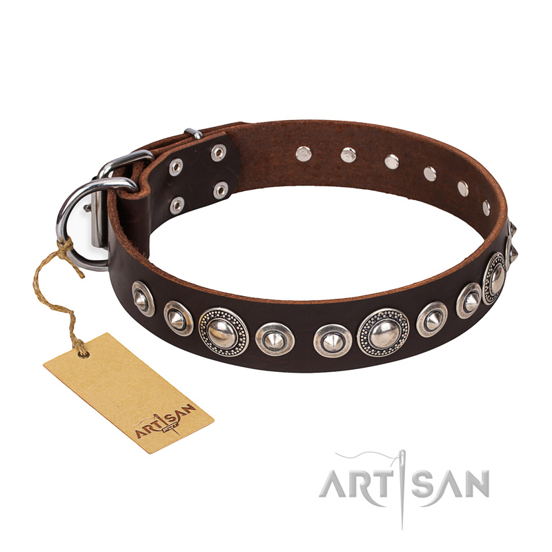 "Step and Sparkle" FDT Artisan Glamorous Studded Brown Leather Collar for Mastiff