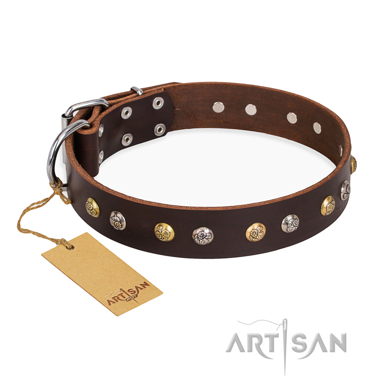 'Rare Flower' FDT Artisan Brown Leather Mastiff Collar