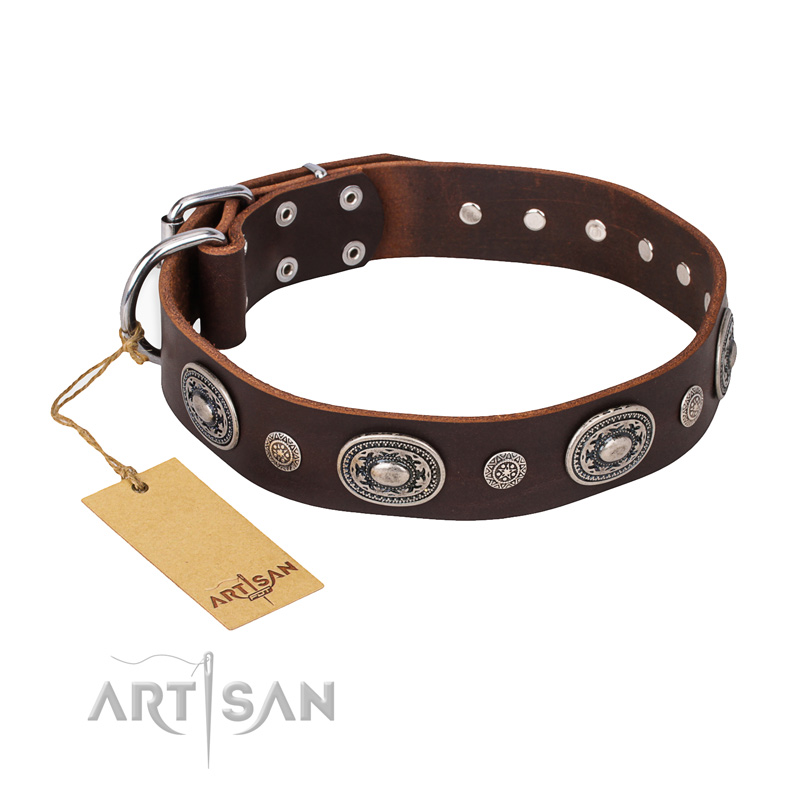 'Extra Pizzazz' FDT Artisan Adorned Brown Leather Mastiff Collar