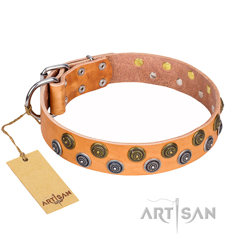 "Precious Sparkle" FDT Artisan Handcrafted Tan Leather Collar for Mastiff
