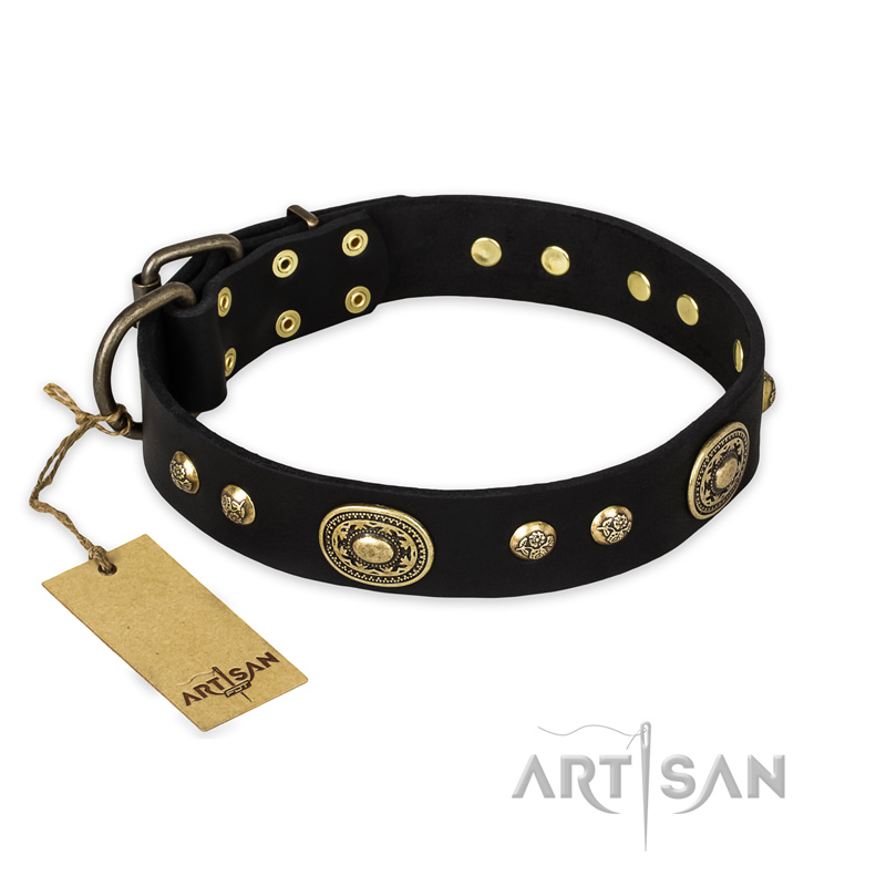 'High Fashion' FDT Artisan Studded with Plates Black Leather Mastiff Collar