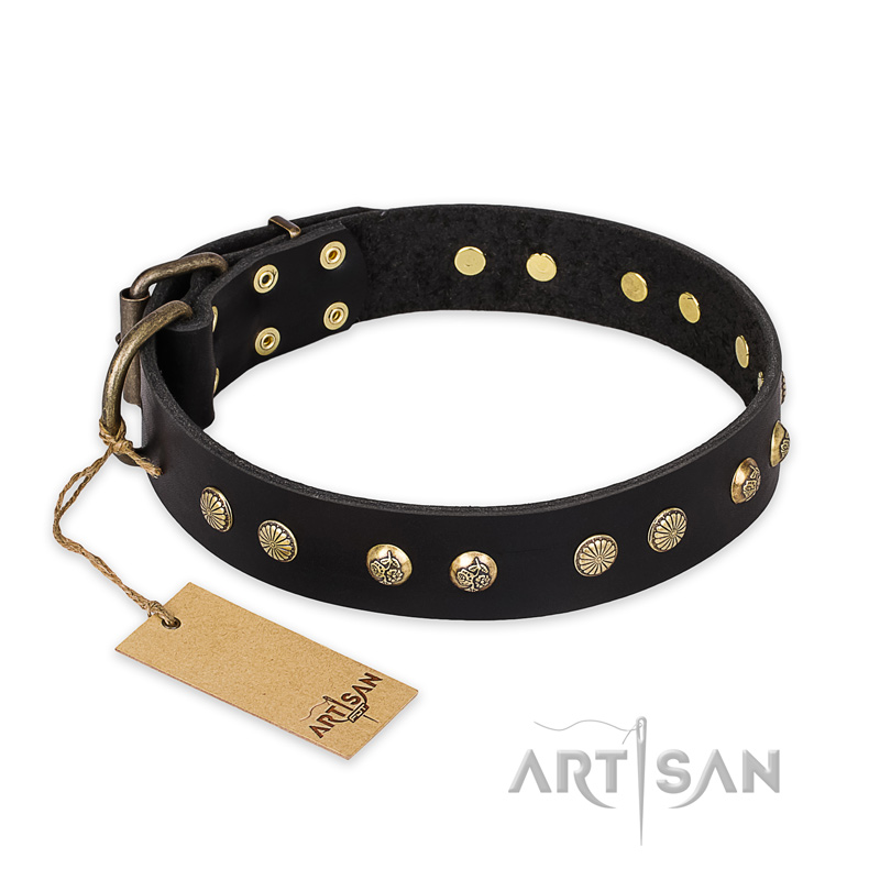 'Black Elegance' FDT Artisan Mastiff Leather Dog Collar with Round Studs