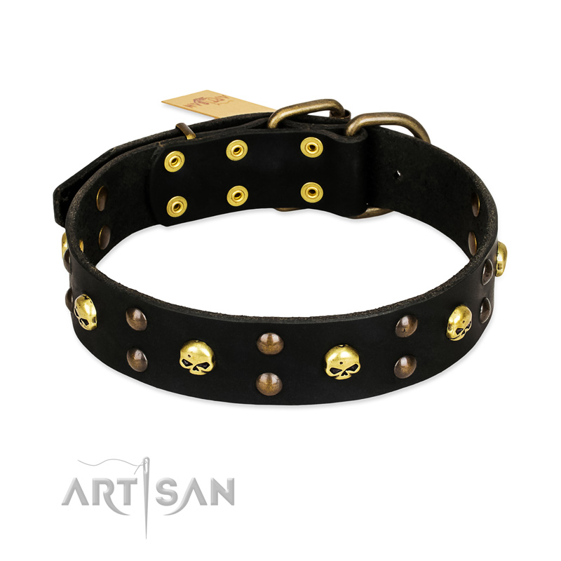FDT Artisan 'Heavy Metal' Leather Mastiff Collar with Skulls and Studs 1 1/2 inch (40 mm)
