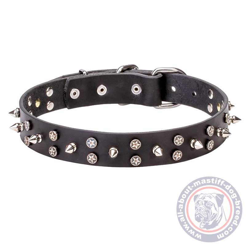Mastiff Star Decorated Leather Dog Collar