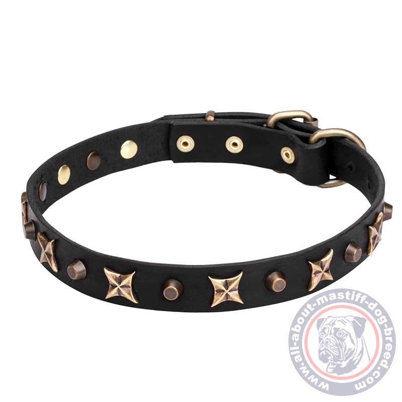 Mastiff Leather Dog Collar with Old Bronze-plated Decorations