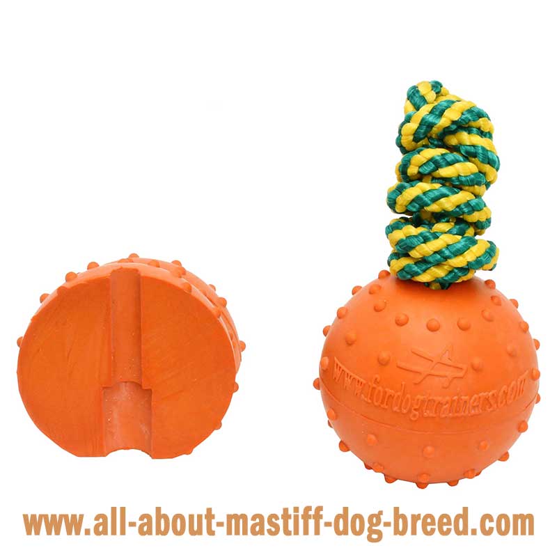 Mastiff Large Rubber Dog Ball Dotted on String 7cm
