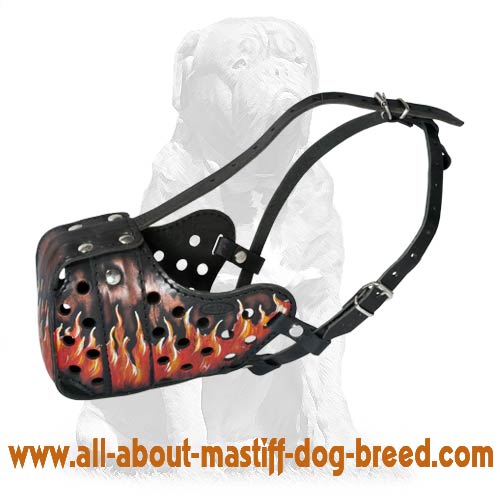 Handpainted Mastiff Dog Leather Muzzle for Attack Training/Walking