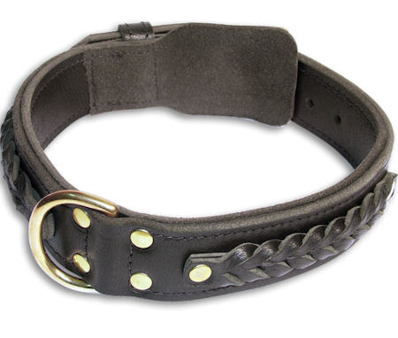 Leather Braided Black collar 26'' for Mastiff /26 inch dog collar-C55s33