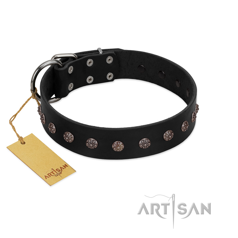 "Flower Rhapsody" FDT Artisan Premium Quaulity Black Leather Mastiff Collar