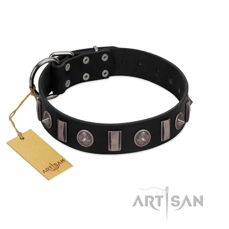 "Silver Spikes" Exclusive FDT Artisan Black Leather Mastiff Collar