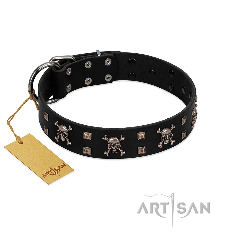 "Black Jack" Stylish Handmade FDT Artisan Black Leather Mastiff Collar