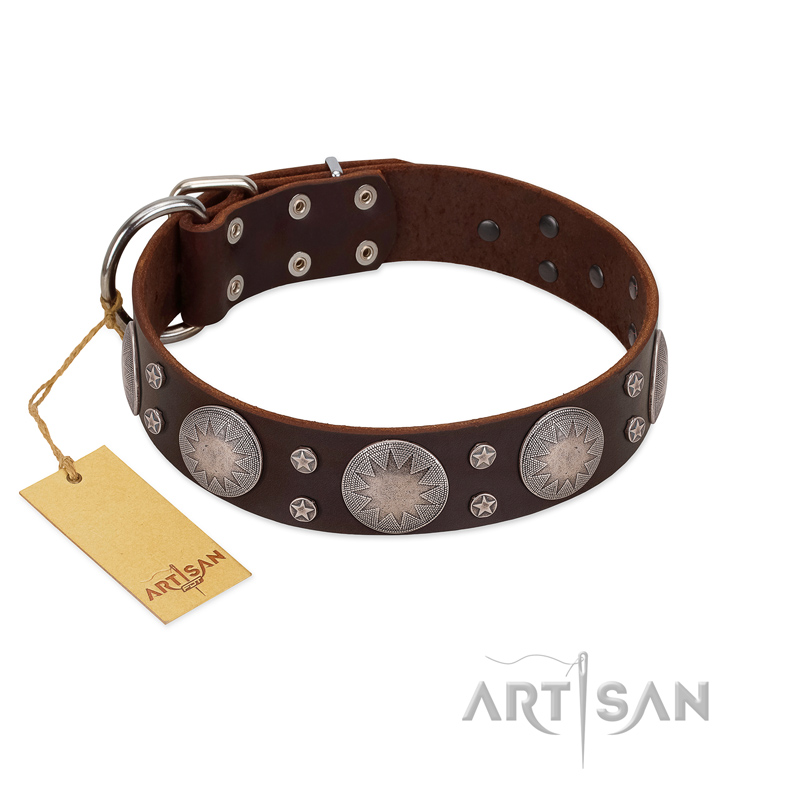"Imperial Legate" FDT Artisan Brown Leather Mastiff Collar with Big Round Plates