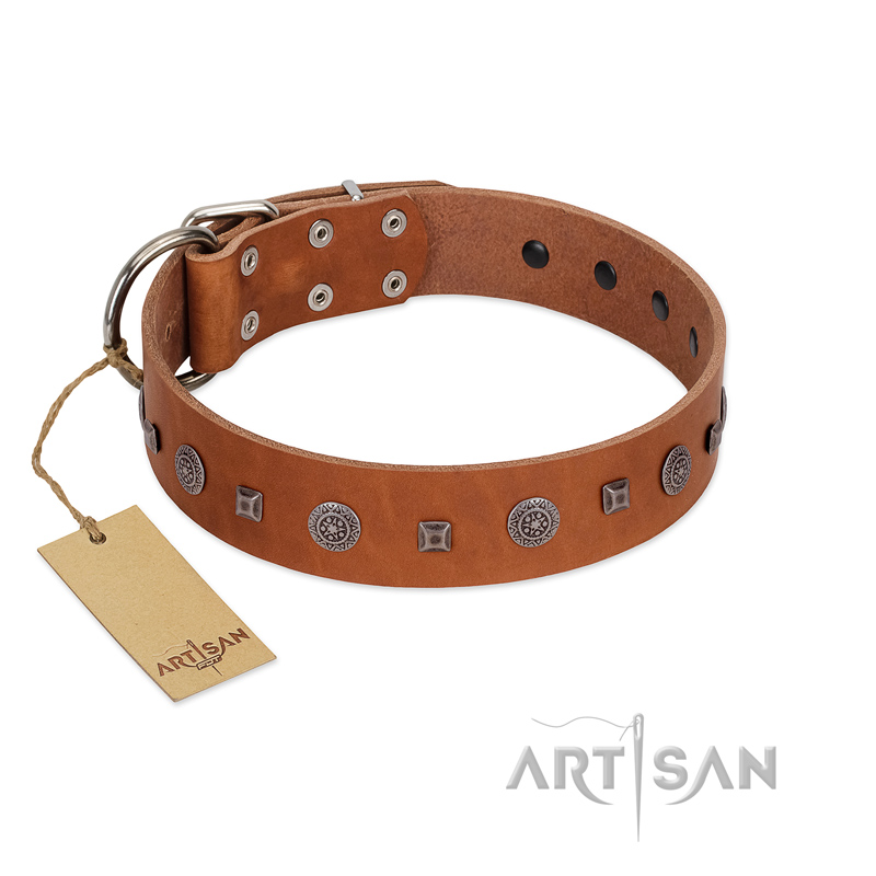 "Sweet Caramel" Designer FDT Artisan Tan Leather Mastiff Collar